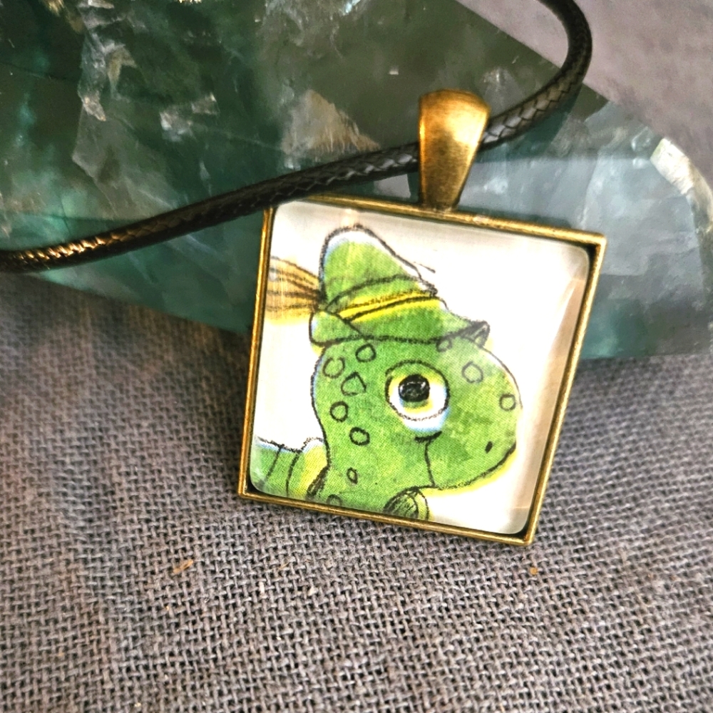 Vintage 70s Richard Scarry Turtle Childrens Book Page Necklace Original Page
